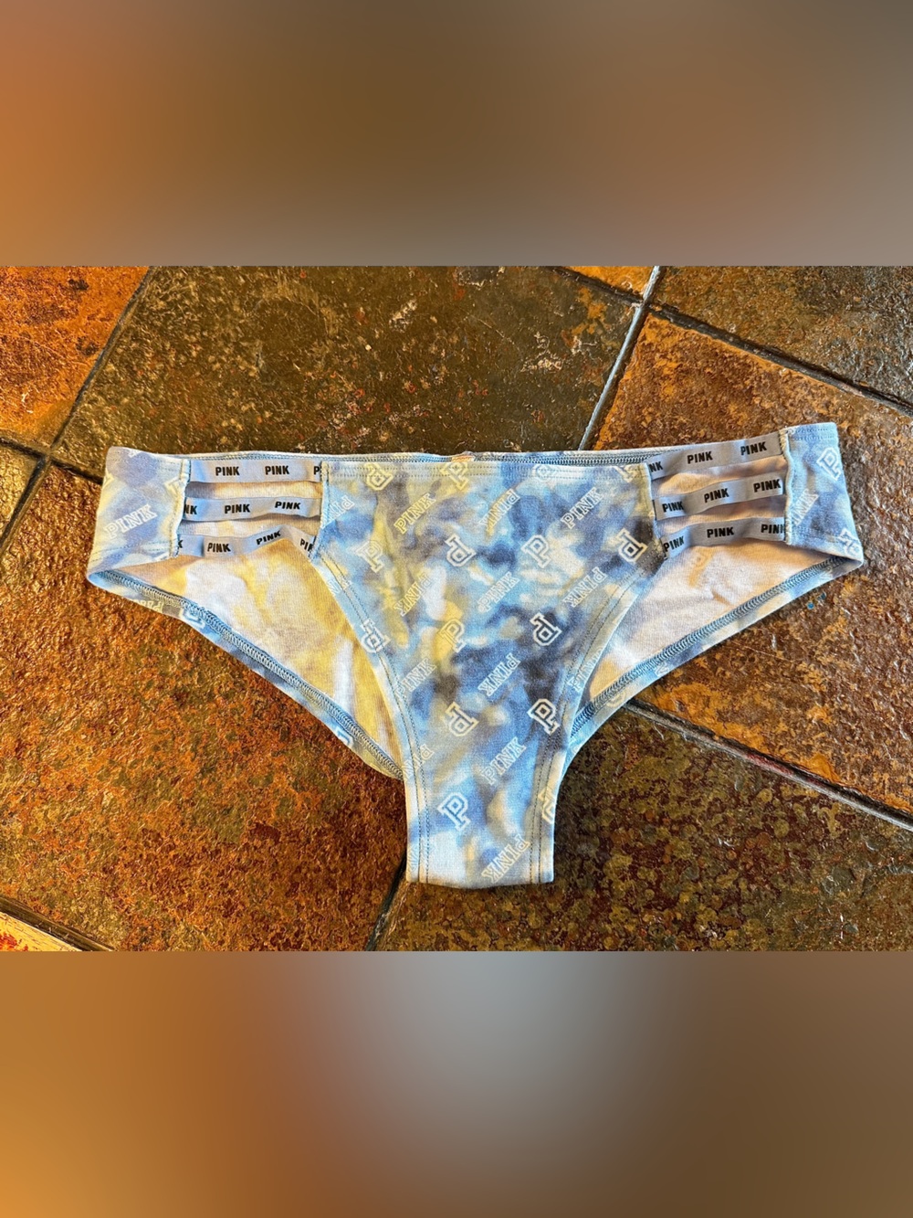 PINK Victoria's Secret Blue Tie-Dye Logo Hipster Panty - Picture 2 of 10